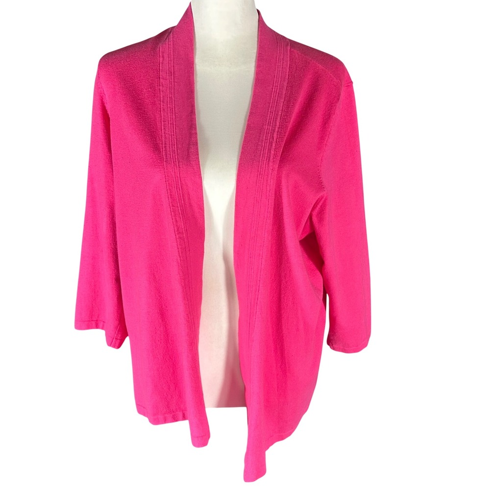 Talbots Cardigan Women 2X Pink Open Front 3/4 Sleeve Ribbed Shawl Collar Sweater